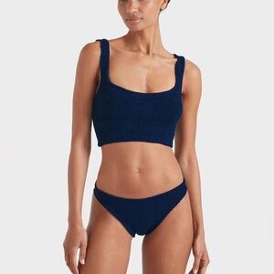 New Hunza G Bikini Set Xandra Coverage Navy Blue Dark Crinkle One Size Swimsuit